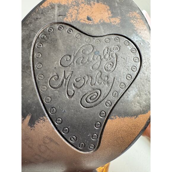 Naughty Monkey pumps brown faux snakeskin feather design on toes 4' heel Sz 9 - Picture 11 of 12